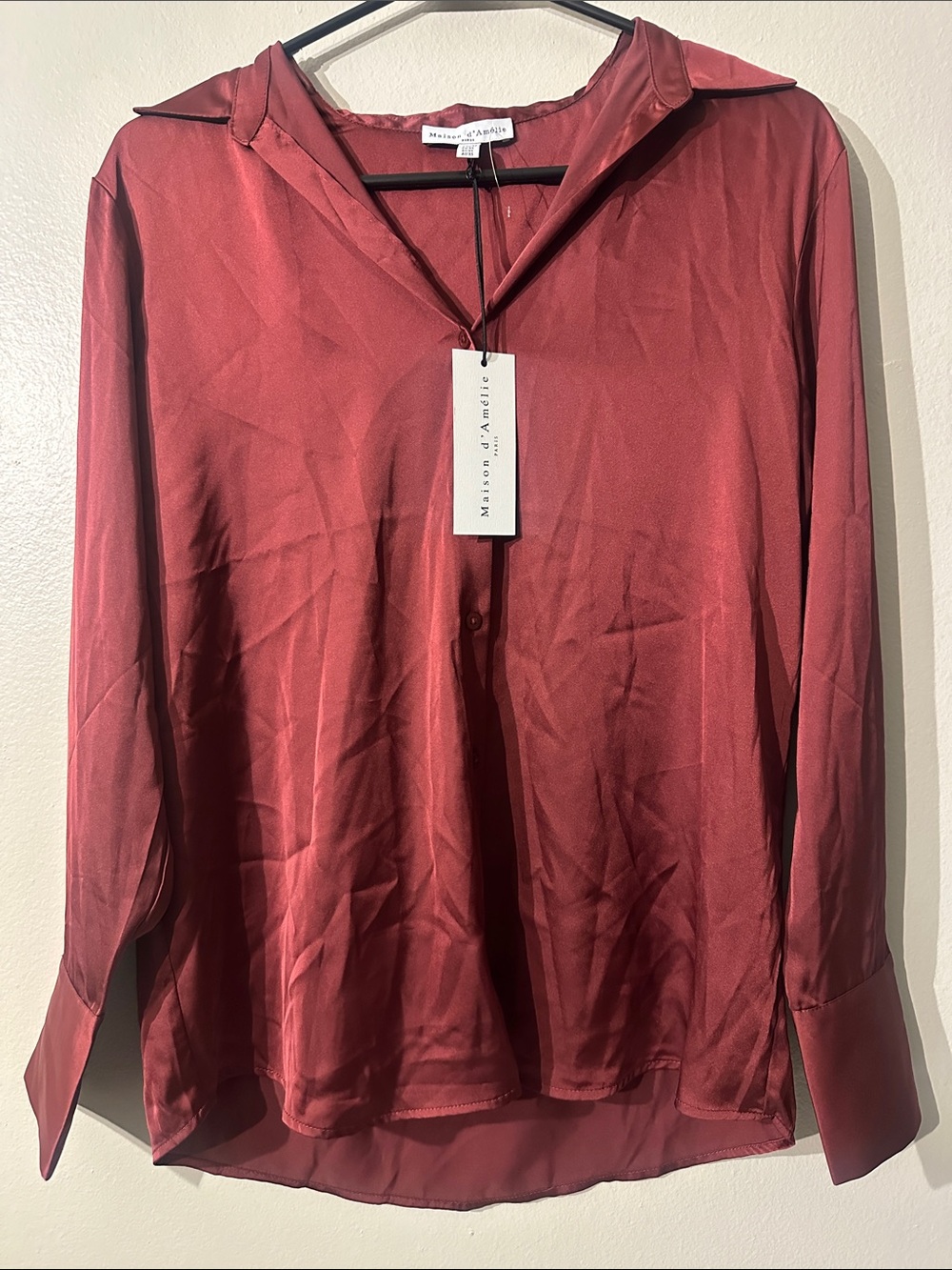 NWT Maison D’amélie Paris maroon blouse Sz XS